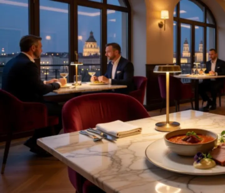 Elegáns gourmet étterem hangulatos megvilágításban