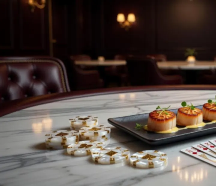 Poker asztal gourmet falatokkal és válogatott borokkal