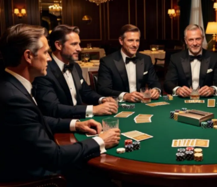 Elegáns poker este szimbolikus zsetonokkal, társasági hangulatban