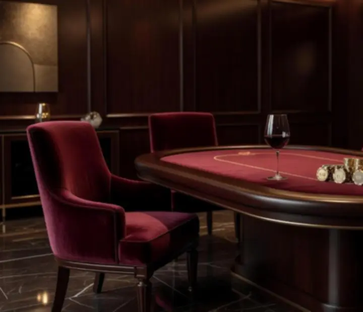 VIP Lounge privát asztal bársonyszékekkel és gyertyafénnyel.